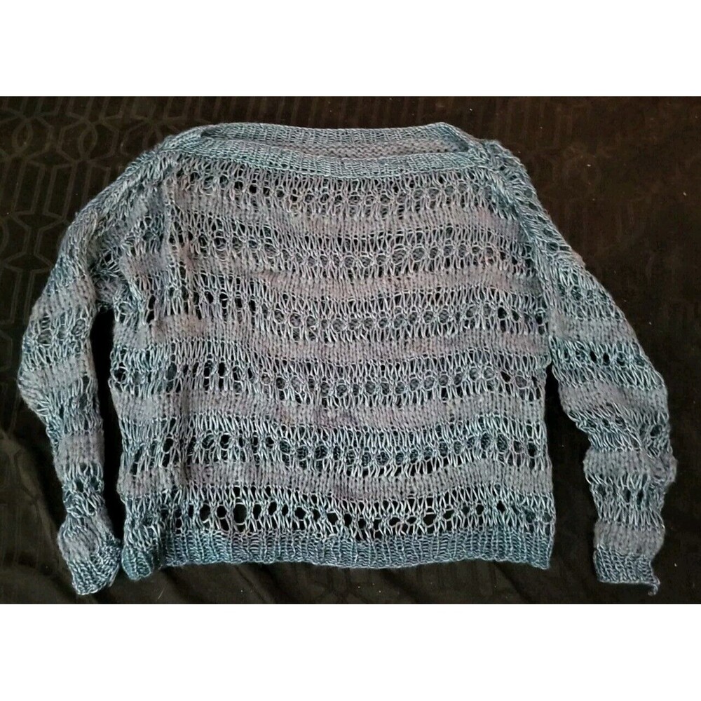 HANDMADE Crochet Blue Long Sleeve Womens Sweater